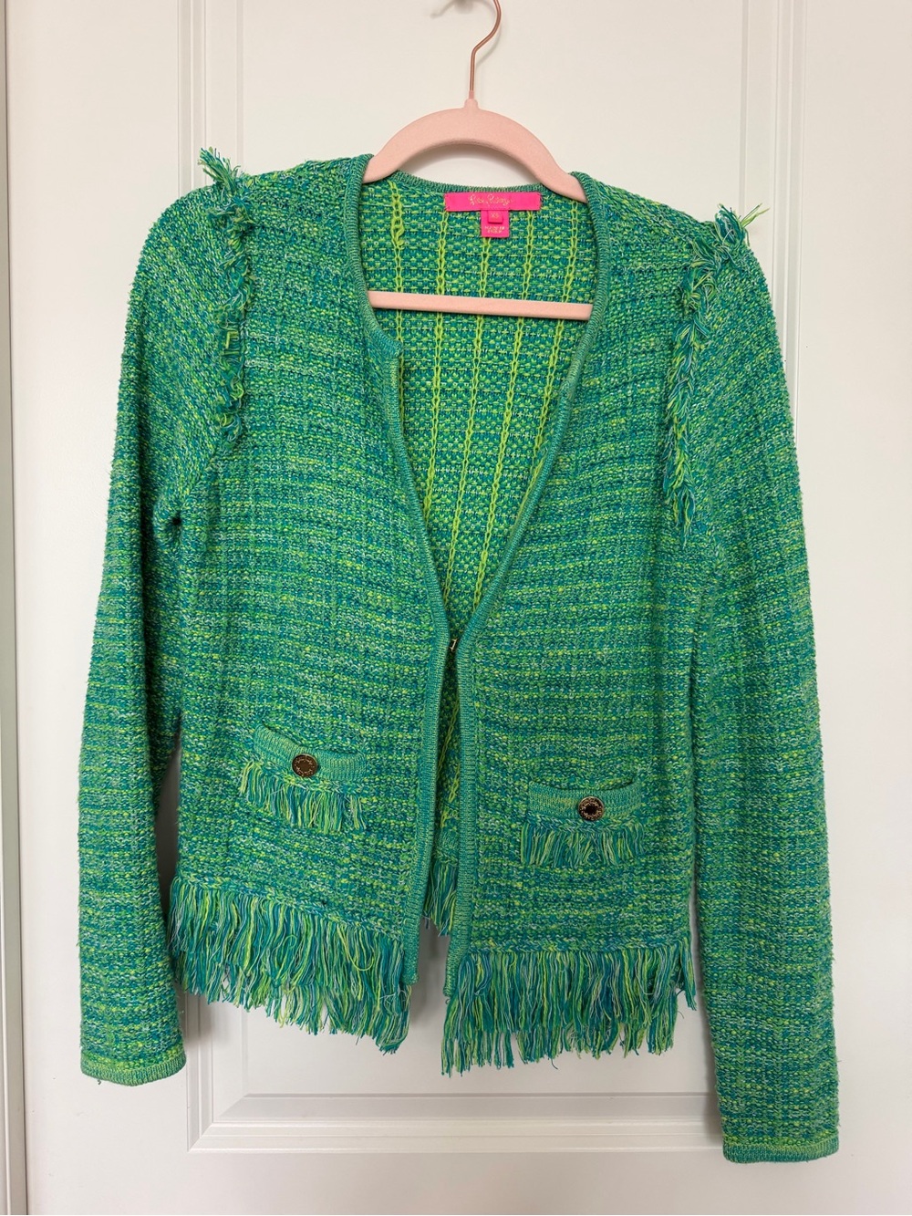 Lilly Pulitzer Green Fringe Knit Blazer